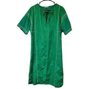 Zara Women's Emerald Green Cotton/Poly/Spandex W White Embroidered Tunic Summer